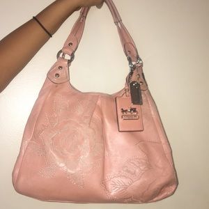 Leather Coach Purse Peach w/ flowers